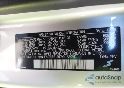 2016 Volvo Xc90 T6 Momentum from USA, damaged, VIN YV4A22PK7G1094817